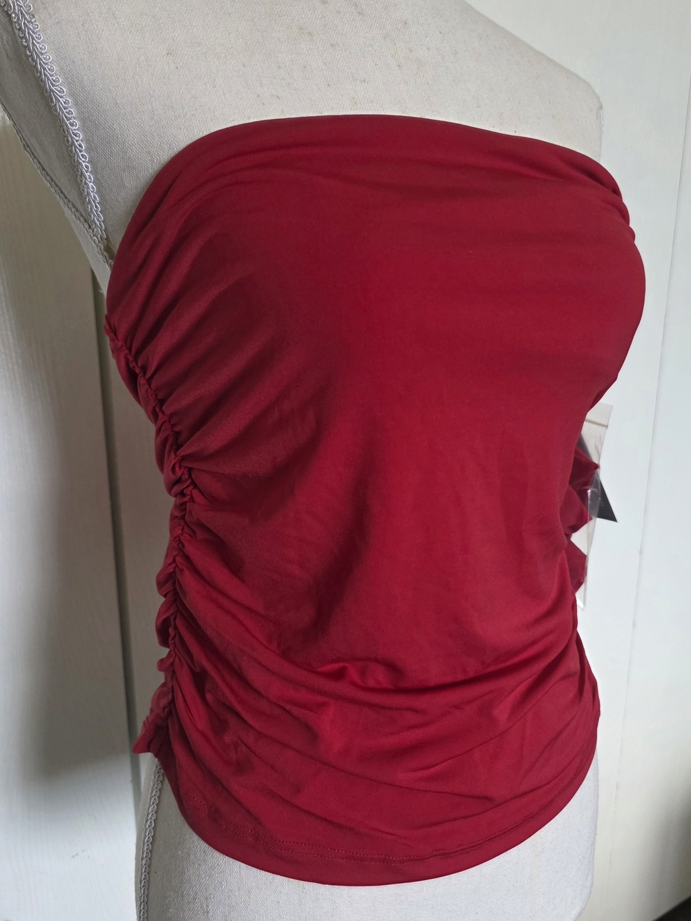Strapless Red Ruched Tube Top - Picture 3 of 5